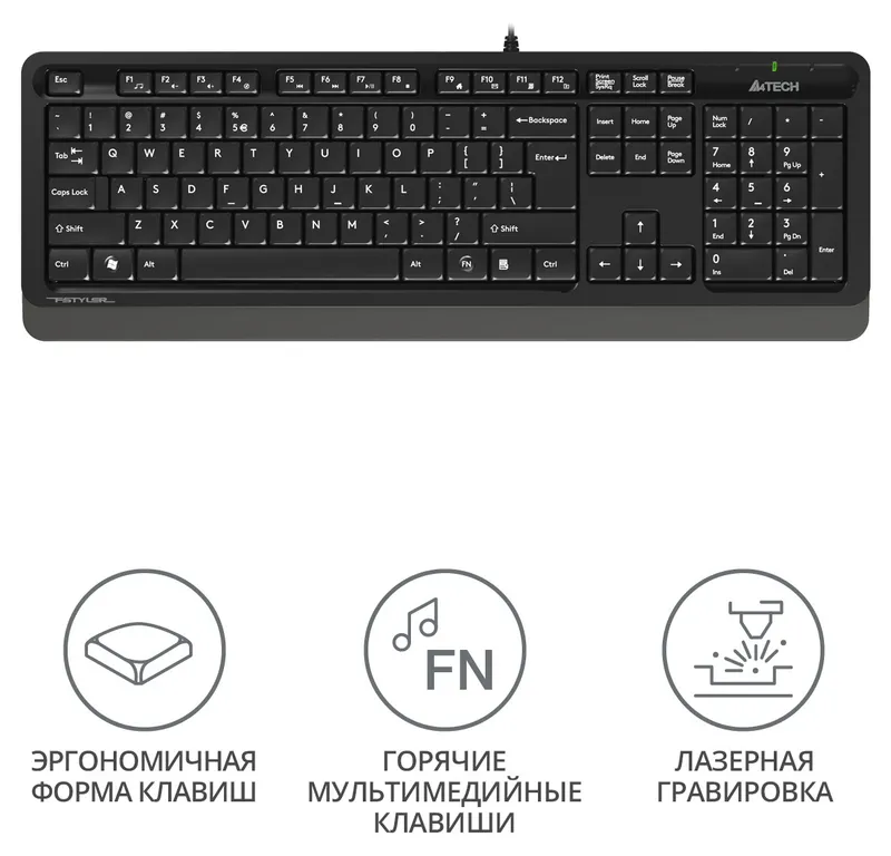 Клавиатура A4Tech Fstyler FK10 черный/серый USB