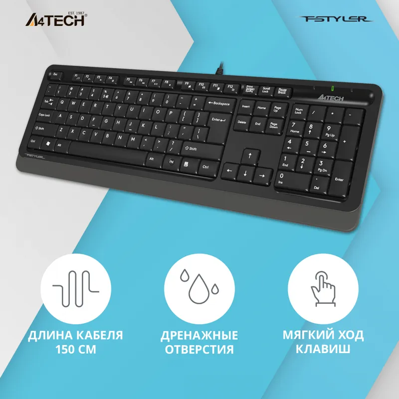 Клавиатура A4Tech Fstyler FK10 черный/серый USB