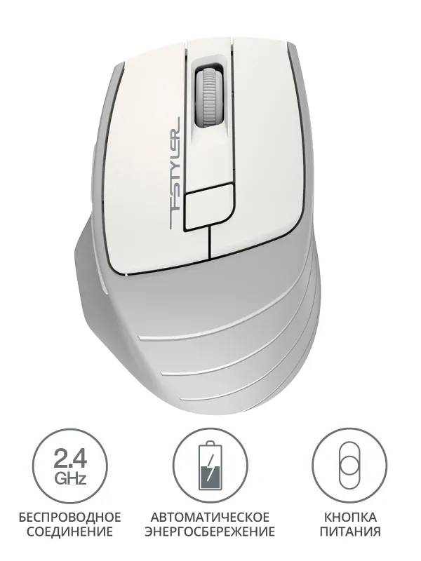 Мышь A4Tech Fstyler FG30 белый/серый оптическая (2000dpi) беспроводная USB (6but)
