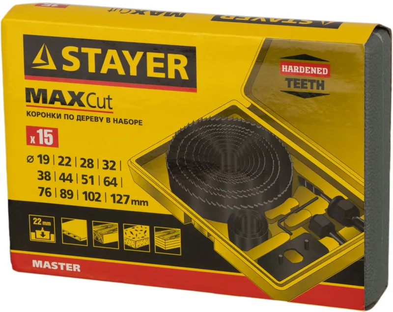 Набор коронок Stayer 29600-H15 по дереву (15пред.) для дрелей/перфораторов