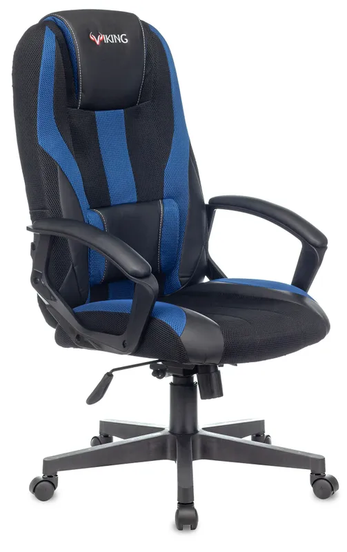 Кресло игровое Zombie VIKING-9 черный/синий текстиль/эко.кожа крестов. пластик
