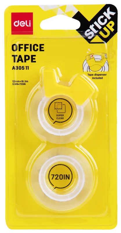 Клейкая лента канцелярская Deli EA30511 прозрачная шир.12мм дл.18.3м невидимая блистер (упак.:2шт)