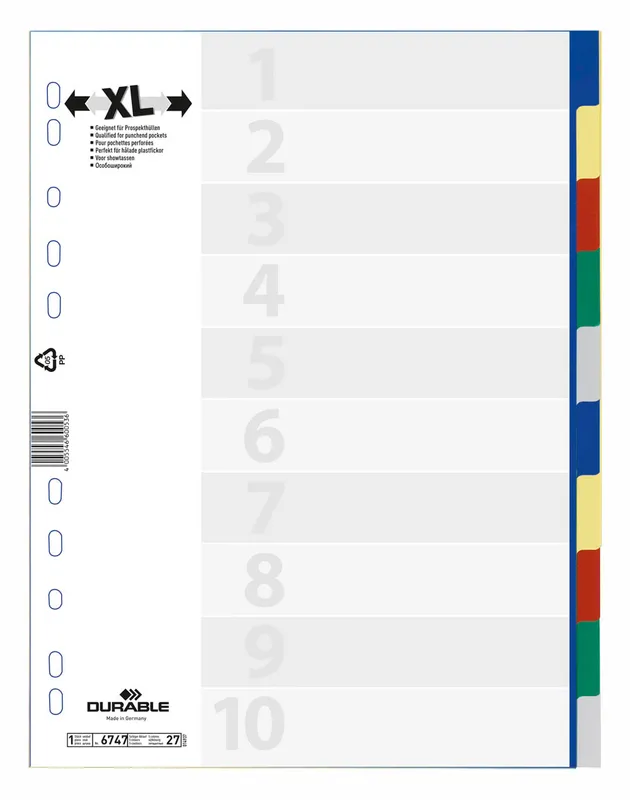 Разделитель индексный Durable 6747-27 A4+ пластик 10 индексов цветной