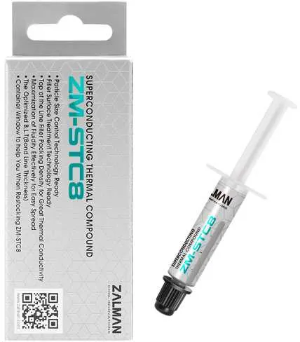 Термопаста Zalman ZM-STC8 superconducting thermal compound, thermal conductivity 8.3W/m-k, viscosity 350-480Pa.s