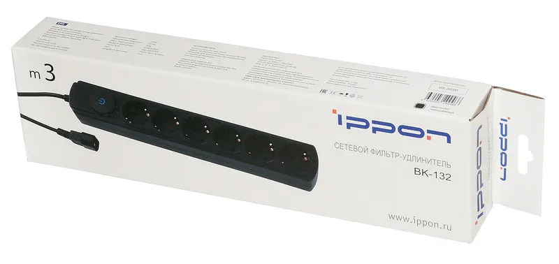 Сетевой фильтр Ippon BK132 3м (6 розеток) белый (коробка)