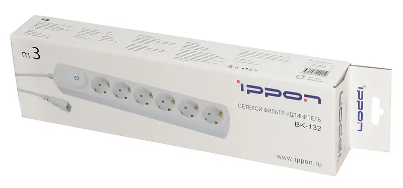 Сетевой фильтр Ippon BK132 3м (6 розеток) белый (коробка)