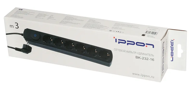 Сетевой фильтр Ippon BK232-16 3м (6 розеток) белый (коробка)