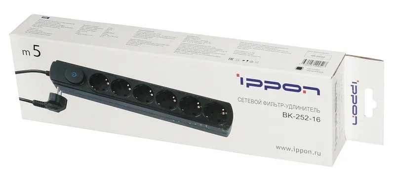 Сетевой фильтр Ippon BK252-16 5м (6 розеток) белый (коробка)