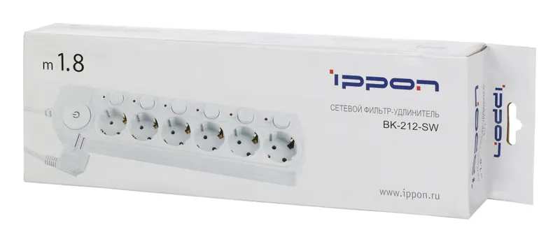 Сетевой фильтр Ippon BK212-SW 1.8м (6 розеток) белый (коробка)