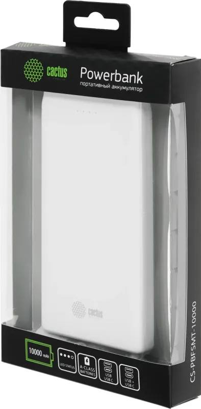 Мобильный аккумулятор Cactus CS-PBFSMT-10000 10000mAh 2.1A белый