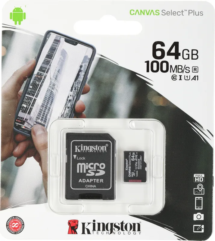 Флеш карта microSDXC 64GB Kingston SDCS2/64GB Canvas Select Plus + adapter
