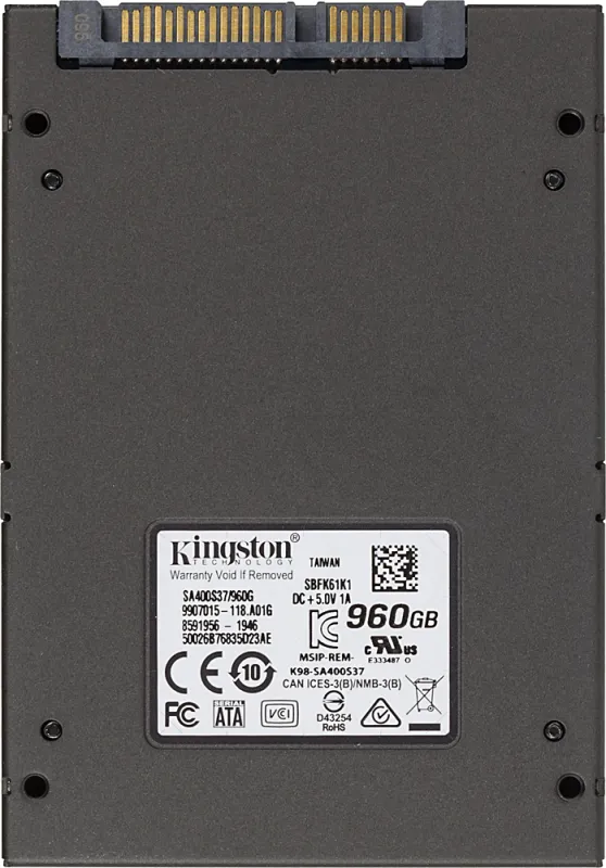 твердотельный накопитель Kingston SSD 960GB SSDNow A400 SATA 3 2.5" 7mm R500/W450MB/s 3D NAND MTBF 2M 300TBW Retail 1 year