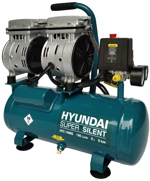 Компрессор поршневой Hyundai HYC 1406S безмасляный 140л/мин 6л 750Вт синий