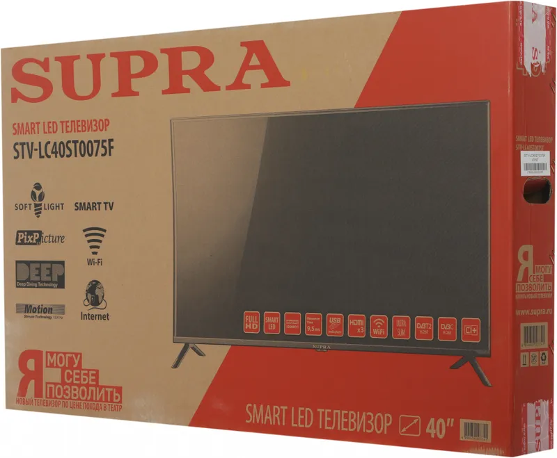 Телевизор LED Supra 40" STV-LC40ST0075F черный FULL HD 50Hz DVB-T DVB-T2 DVB-C WiFi Smart TV (RUS)