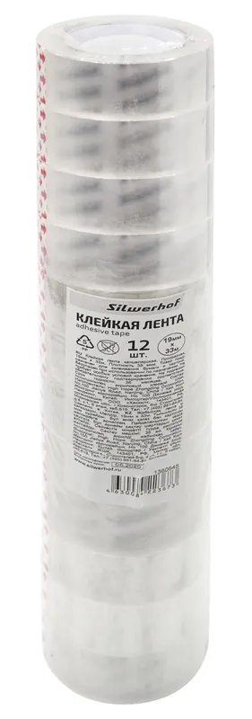 Клейкая лента канцелярская Silwerhof 481059 прозрачная шир.19мм дл.33м 35мкр полипропилен спайка