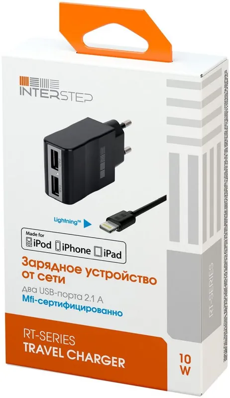 Сетевое зар./устр. Interstep 30707 2.1A+2.1A 2xUSB для Apple черный (IS-TC-IPAD52KRT-000B201)