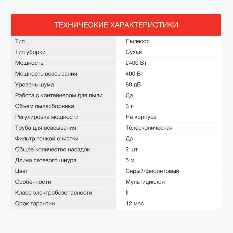 Пылесос Starwind SCV2040 2400Вт серый/фиолетовый