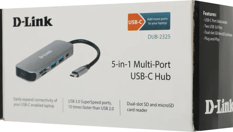 Концентратор usb D-Link USB-C Hub, 2xUSB 3.0 + USB-C, SD/microSD Card Reader