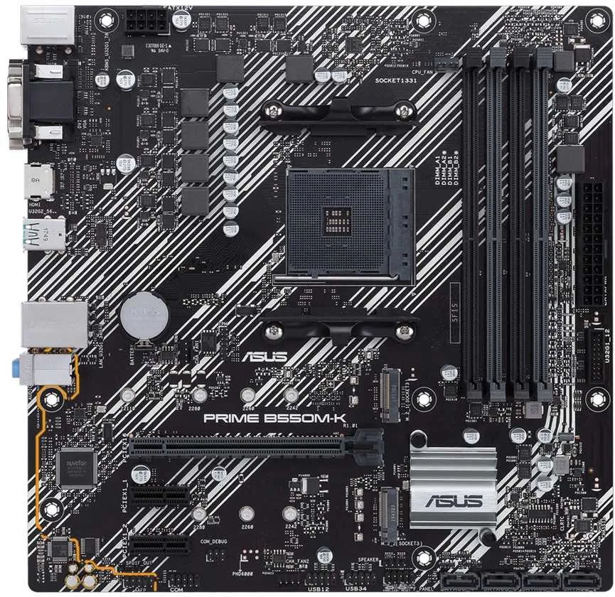 Материнская плата ASUS PRIME B550M-K, Socket AM4, B550, 4*DDR4, D-Sub+DVI+HDMI, SATA3 + RAID, Audio, Gb LAN, USB 3.2*8, USB 2.0*4, COM*1 header (w/o cable), mATX ; 90MB14V0-M0EAY0
