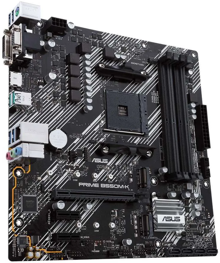 Материнская плата ASUS PRIME B550M-K, Socket AM4, B550, 4*DDR4, D-Sub+DVI+HDMI, SATA3 + RAID, Audio, Gb LAN, USB 3.2*8, USB 2.0*4, COM*1 header (w/o cable), mATX ; 90MB14V0-M0EAY0