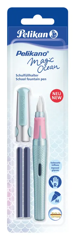 Ручка перьев. Pelikan School Pelikano Magic Ocean (PL815949) бирюзовый M сталь нержавеющая для правшей блистер (1шт)
