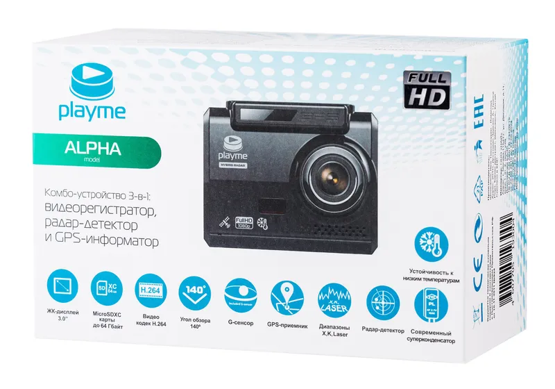 Видеорегистратор с радар-детектором Playme ALPHA GPS черный