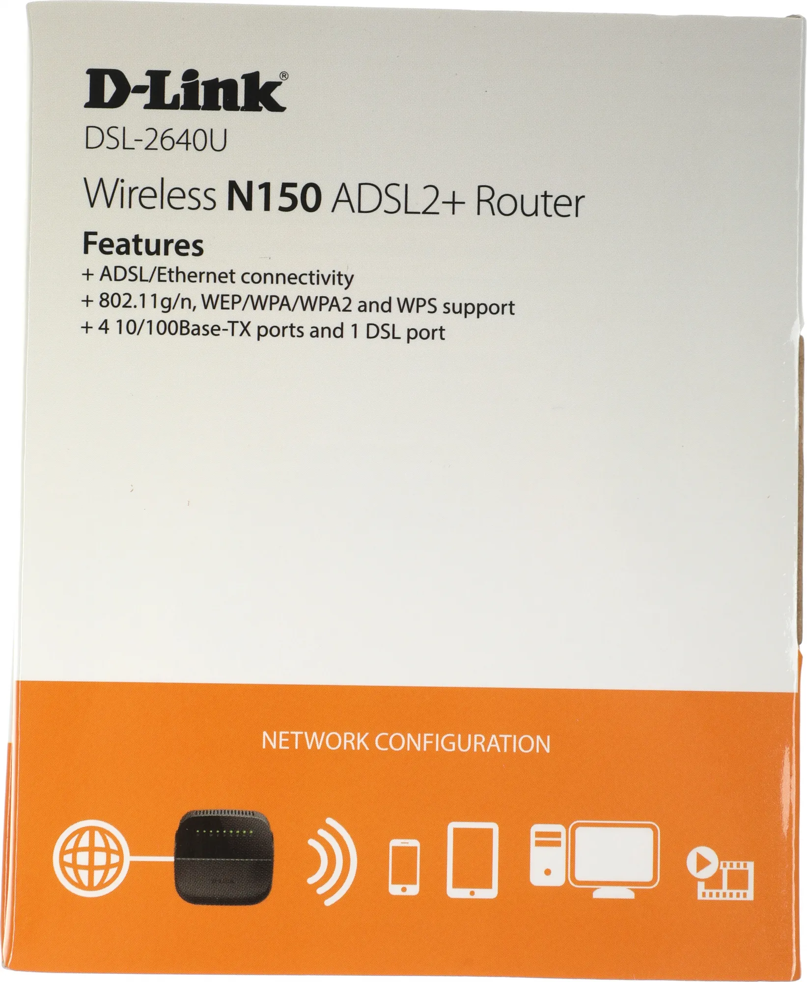 Маршрутизатор D-Link ADSL2+ N150 Wi-Fi Router, 4x100Base-TX LAN, 1x3dBi internal antenna, Annex A, DSL port, Ethernet WAN support