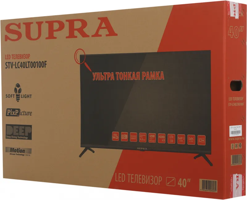 Телевизор LED Supra 40" STV-LC40LT00100F Frameless черный FULL HD 60Hz DVB-T DVB-T2 DVB-C USB (RUS)