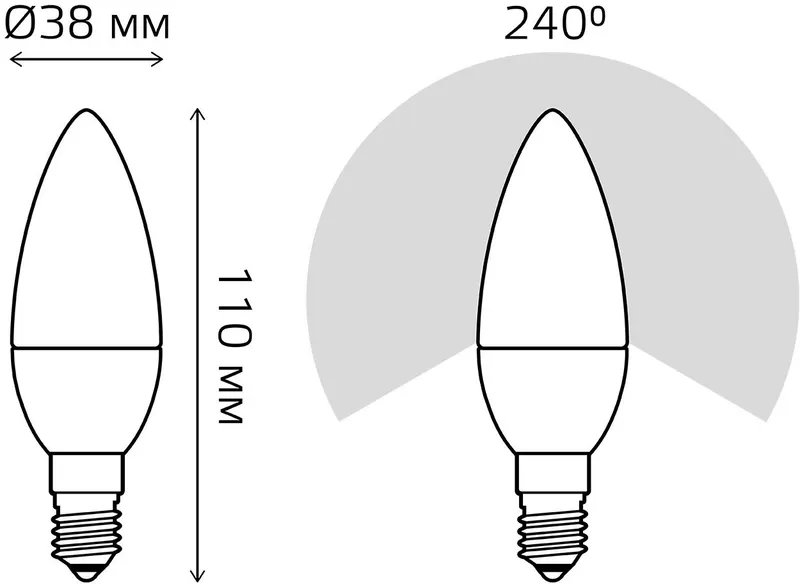 Лампа светодиодная Gauss E14 7Вт цок.:E14 свеча 220B 3000K св.свеч.бел.теп. C37 (упак.:10шт) (103101107-D)