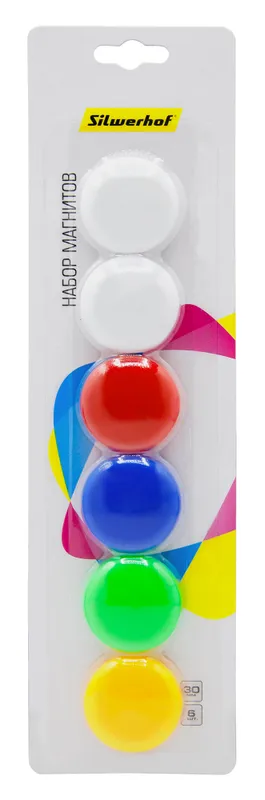Магнит Silwerhof Classic для досок пластик ассорти d30мм круглый (упак.:6шт)