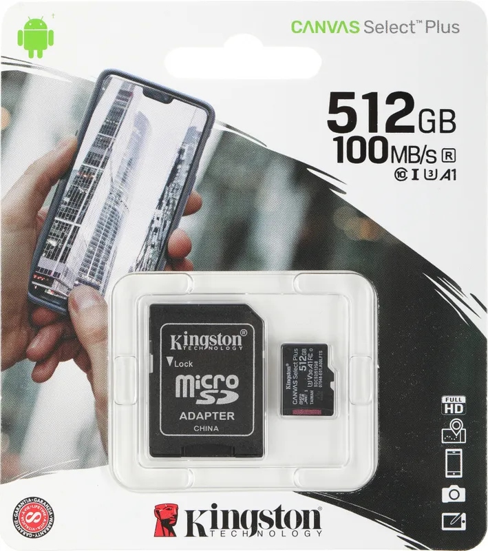 Флеш карта microSDXC 512GB Kingston SDCS2/512GB Canvas Select Plus + adapter