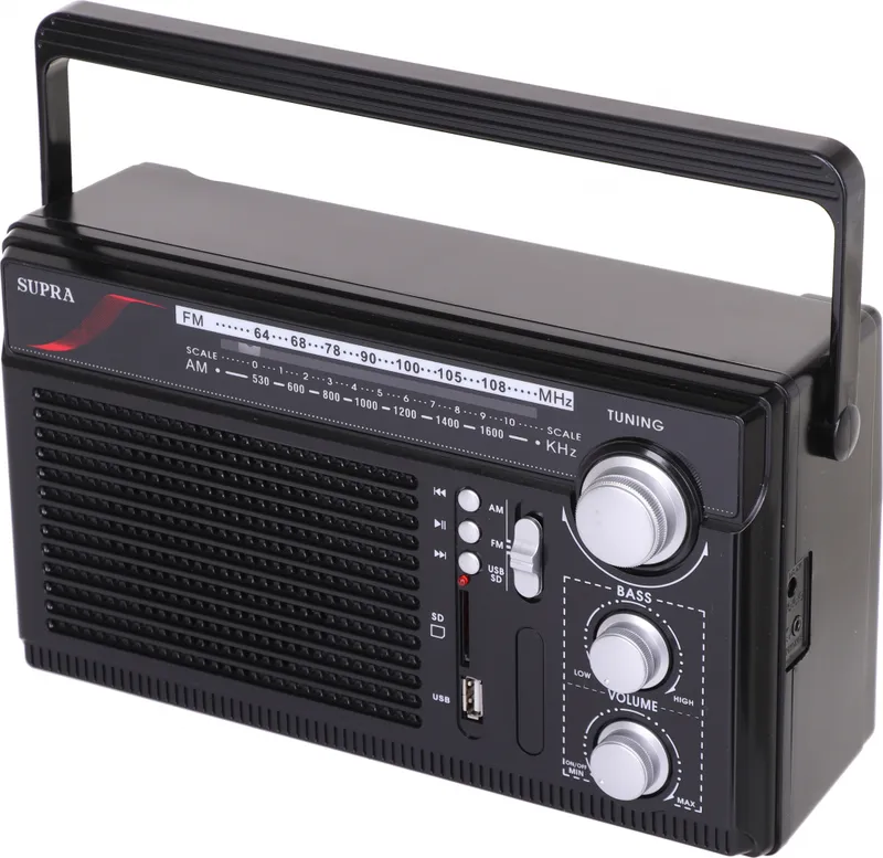 Радиоприемник портативный Supra ST-33U черный USB SD