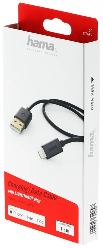 Кабель Hama 00173635 USB (m)-Lightning (m) 1.5м черный