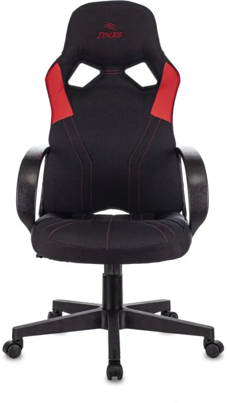 Кресло игровое Zombie RUNNER черный/красный ткань/эко.кожа крестов. пластик