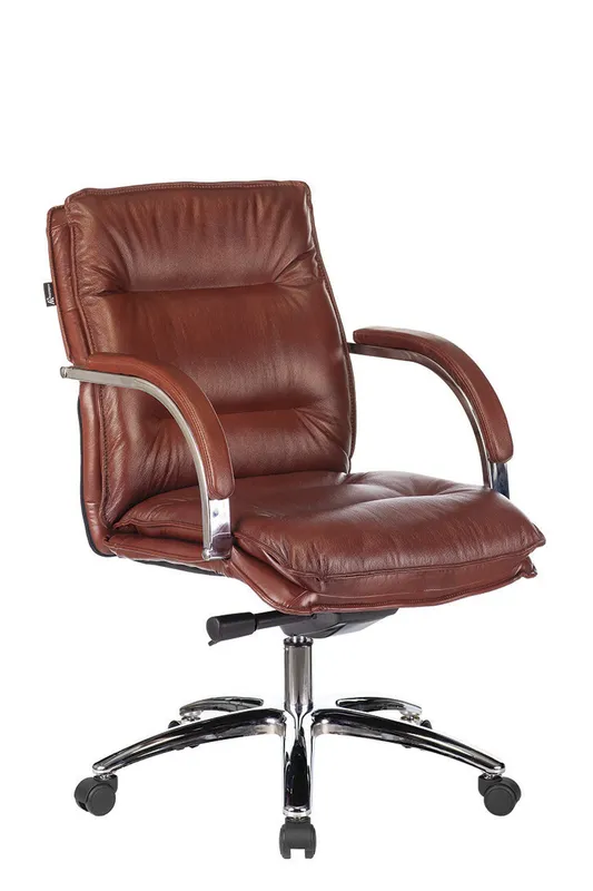 Кресло руководителя Бюрократ T-9927SL-LOW светло-коричневый Leather Eichel кожа низк.спин. крестов. металл хром