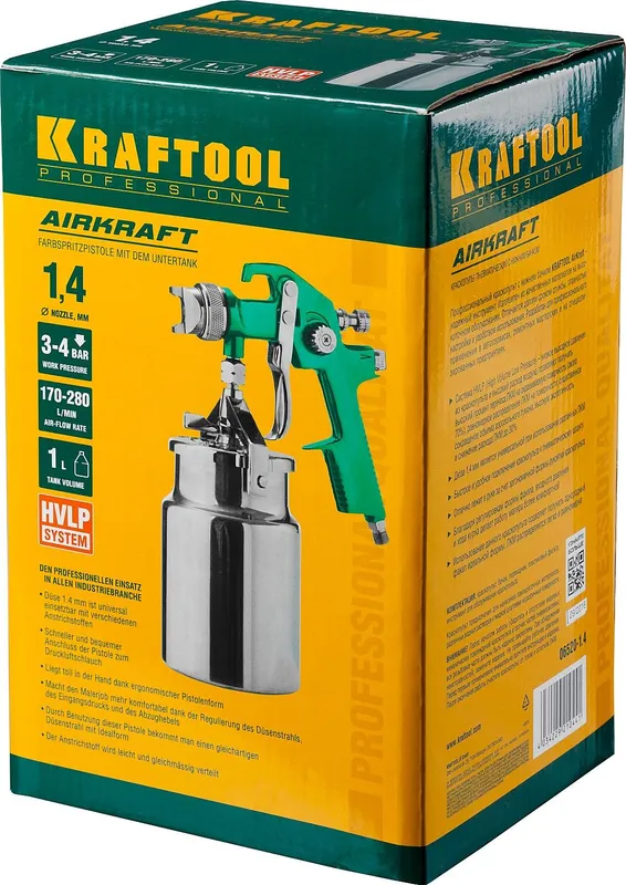 Краскораспылитель Kraftool 06520-1.4 280л/мин соп.:1.4мм бак:1л