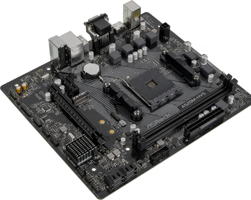 Материнская плата ASROCK A520M-HVS, AM4, A520, 2*DDR4, D-Sub+HDMI, 4xSATA3 6.0 (RAID), M.2 Socket, 4xUSB 3.2,  2xUSB 2.0, mATX; 90-MXBE60-A0UAYZ
