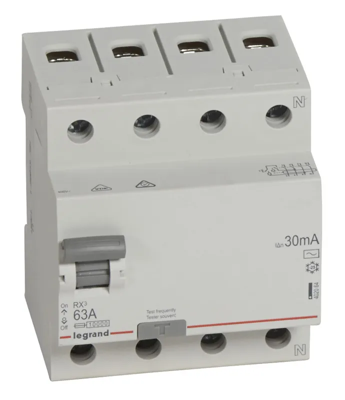 Выключатель дифф.тока УЗО Legrand 402064 RX3 63A 30мА AC 4П 400В 4мод