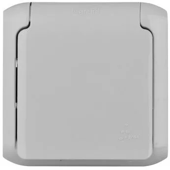 Розетка силов. Legrand Quteo 782351 откр. зазем. штор. крыш. IP44 серый