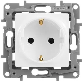 Розетка силов. Legrand Etika 672222 скрыт. зазем. штор. IP21 белый