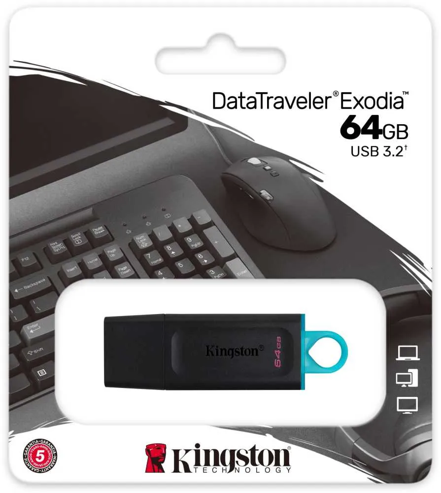 Носитель информации Kingston Flash Drive 64GB USB3.2 Gen 1 DataTraveler Exodia (Black + Teal)