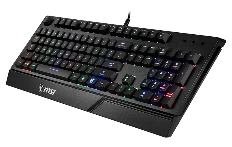 Gaming Keyboard MSI VIGOR GK20, Wired, membrane Keyboard with ergonomic keycaps and wrist rest.  12 Key Anti-ghosting Capability. Water Resistant (spill-proof), Static multi-colour backlighting, Black