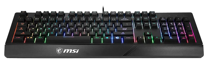 Gaming Keyboard MSI VIGOR GK20, Wired, membrane Keyboard with ergonomic keycaps and wrist rest.  12 Key Anti-ghosting Capability. Water Resistant (spill-proof), Static multi-colour backlighting, Black