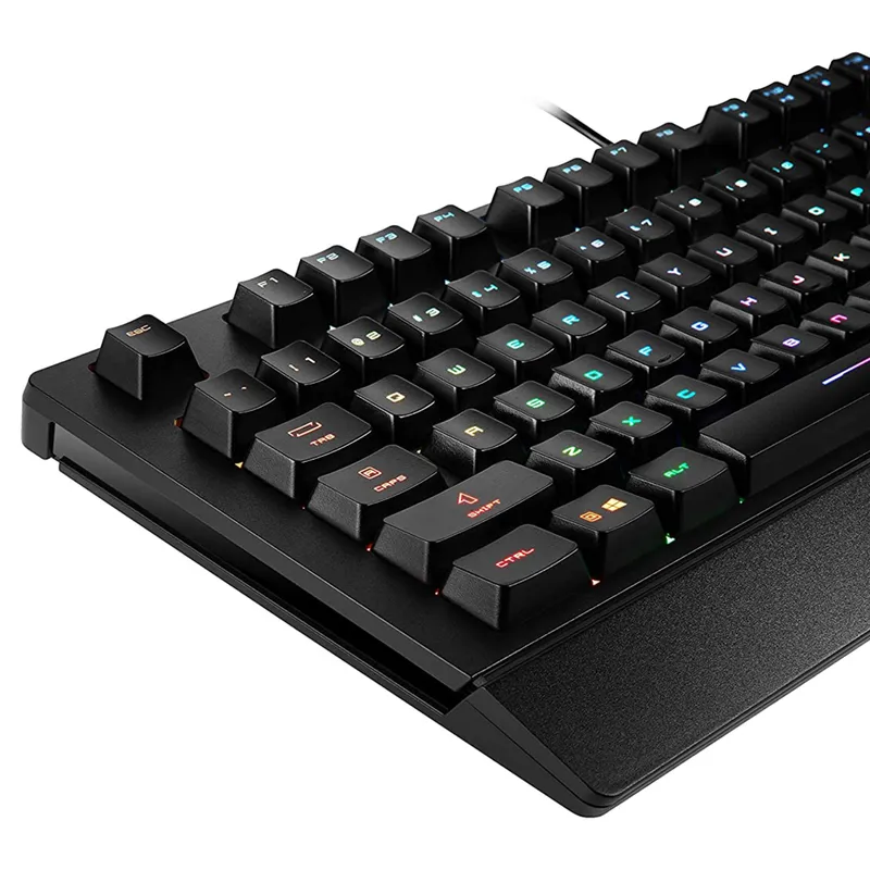 Gaming Keyboard MSI VIGOR GK20, Wired, membrane Keyboard with ergonomic keycaps and wrist rest.  12 Key Anti-ghosting Capability. Water Resistant (spill-proof), Static multi-colour backlighting, Black