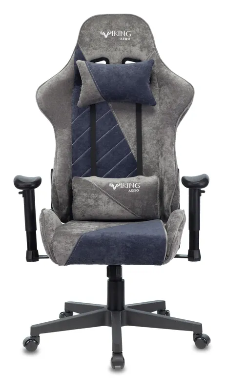 Кресло игровое Zombie VIKING X Fabric серый/темно-синий с подголов. крестов. пластик