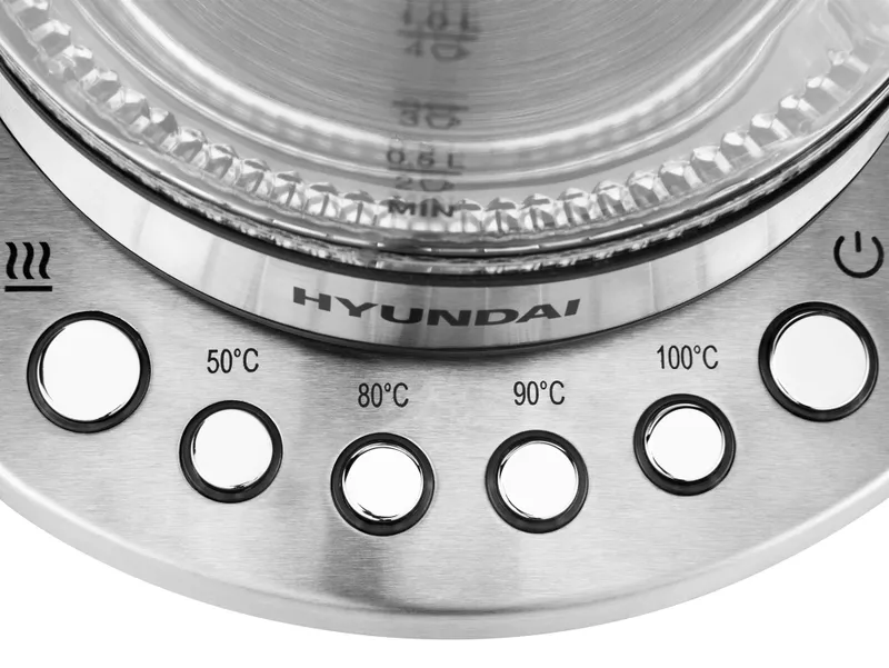 Чайник электрический Hyundai HYK-G3026 1.7л. 2200Вт серебристый/черный корпус: стекло/металл/пластик