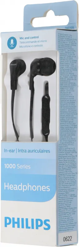 Гарнитура вкладыши Philips TAE1105BK/00 1.2м черный проводные в ушной раковине
