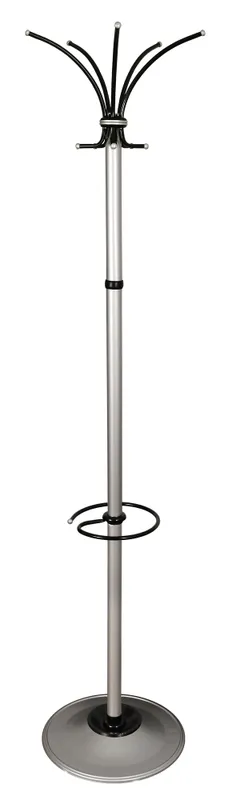 Вешалка напольная Бюрократ Класс (Ц) ТМЗ 606/ALUMINIUM серебристый основание круг наконечники черный крючки двойные для верхней одежды метал. (упак.:1шт)