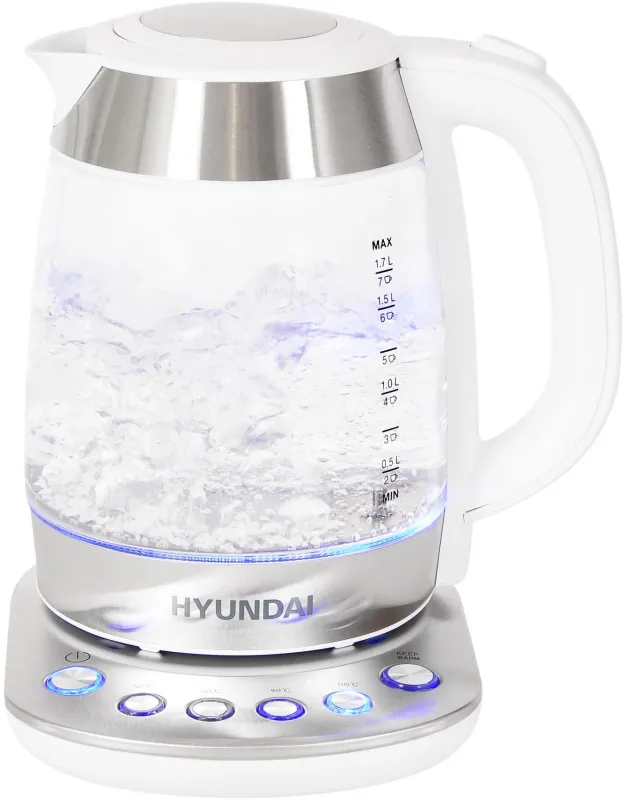 Чайник электрический Hyundai HYK-G4033 1.7л. 2200Вт белый/серебристый (корпус: стекло)