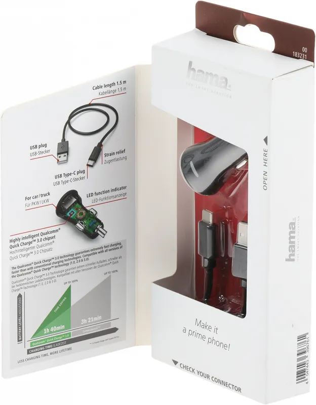 Комплект зар./устр. Hama H-183231 3A (QC) USB универсальное черный (00183231)